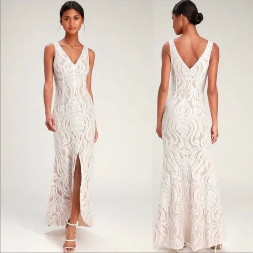 RYSE Revolve Cassidy Lace V Neck Mermaid Tulip Slit Floor Evening Wedding Dress